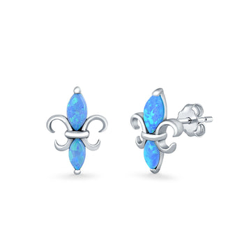 Stud Earrings Lab Created Blue Opal 925 Sterling Silver (12mm)